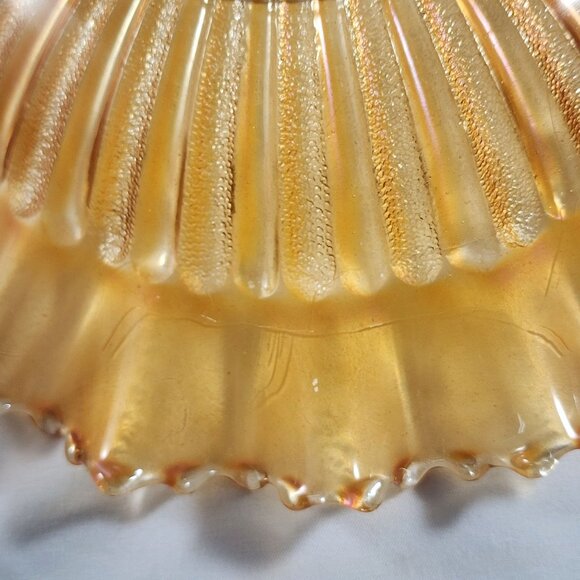 Vtg Northwood Carnival Glass Bowl Opalescent Orange Peach Ruffled Ribbed Pattern - Picture 7 of 9